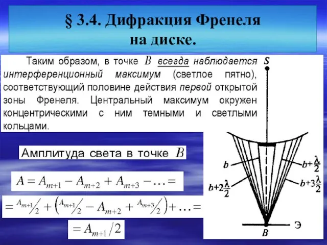 § 3.4. Дифракция Френеля на диске.