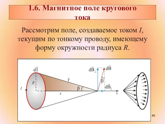 Рассмотрим поле, создаваемое током I, текущим по тонкому проводу, имеющему форму окружности