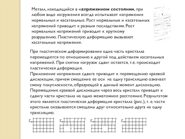 При пластическом деформировании одна часть кристалла перемещается по отношению к другой под