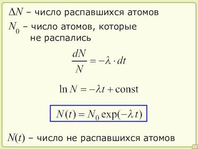 25 ΔN – число распавшихся атомов N0 – число атомов, которые не