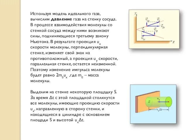 Используя модель идеального газа, вычислим давление газа на стенку сосуда. В процессе