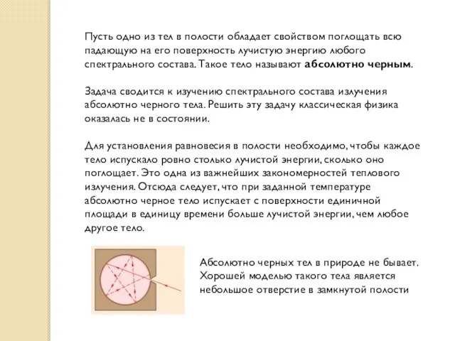 Пусть одно из тел в полости обладает свойством поглощать всю падающую на