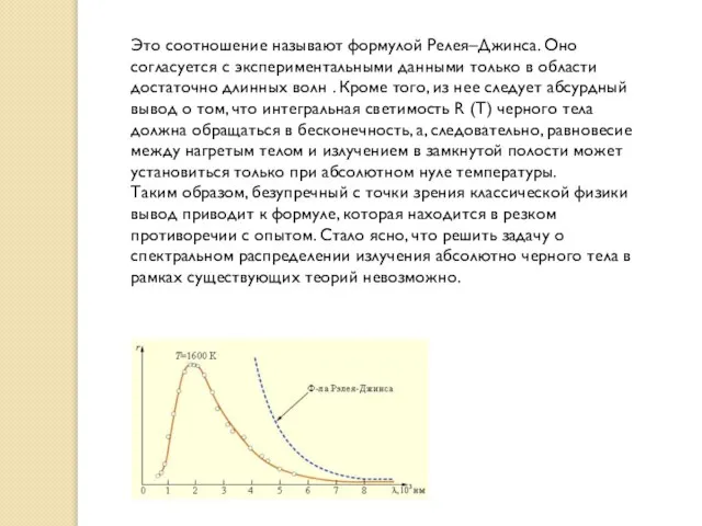 Это соотношение называют формулой Релея–Джинса. Оно согласуется с экспериментальными данными только в