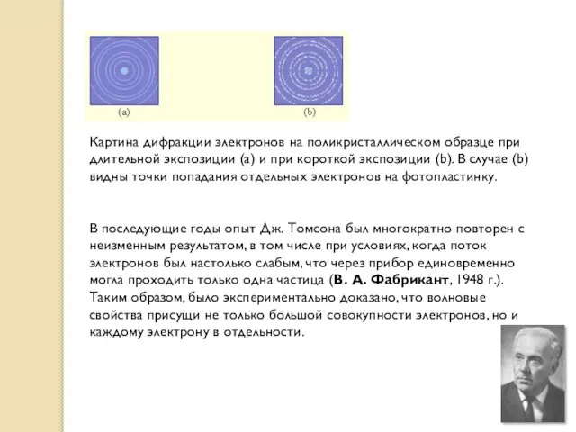 Картина дифракции электронов на поликристаллическом образце при длительной экспозиции (a) и при