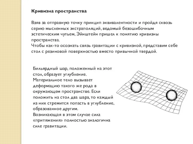 Кривизна пространства Взяв за отправную точку принцип эквивалентности и пройдя сквозь серию