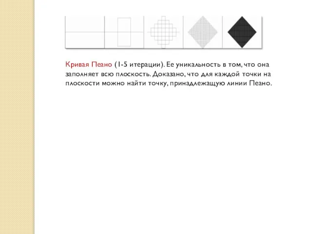 Кривая Пеано (1-5 итерации). Ее уникальность в том, что она заполняет всю