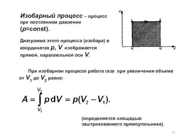 Изобарный процесс – процесс при постоянном давлении (p=const). Диаграмма этого процесса (изобара)