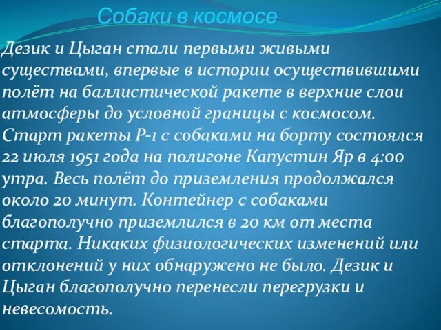 Дезик и Цыган стали первыми живыми существами, впервые в истории осуществившими полёт