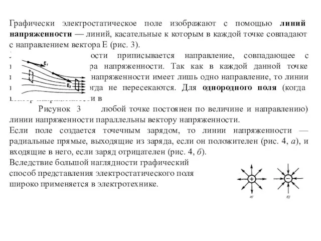 Графически электростатическое поле изображают с помощью линий напряженности — линий, касательные к