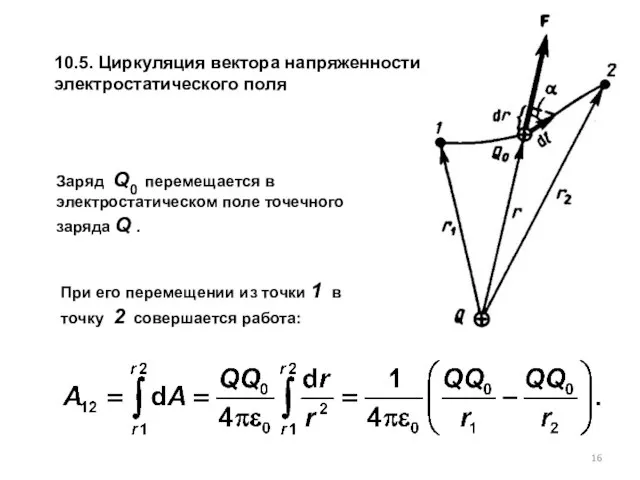 10.5. Циркуляция вектора напряженности электростатического поля При его перемещении из точки 1