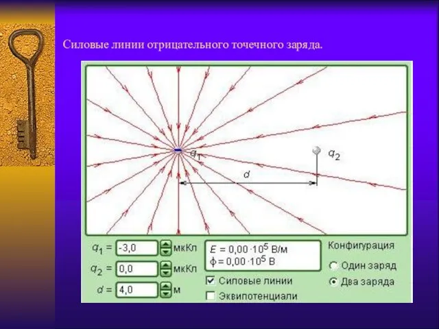 Силовые линии отрицательного точечного заряда.