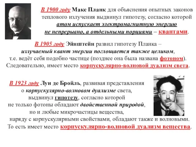 В 1900 году Макс Планк для объяснения опытных законов теплового излучения выдвинул