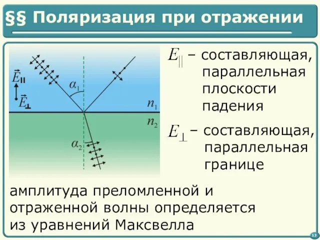 13 амплитуда преломленной и отраженной волны определяется из уравнений Максвелла §§ Поляризация при отражении