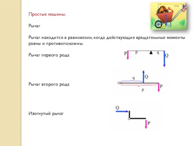 Простые машины. Рычаг Рычаг находится в равновесии, когда действующие вращательные моменты равны