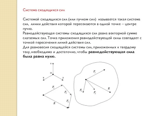 Система сходящихся сил Системой сходящихся сил (или пучком сил) называется такая система