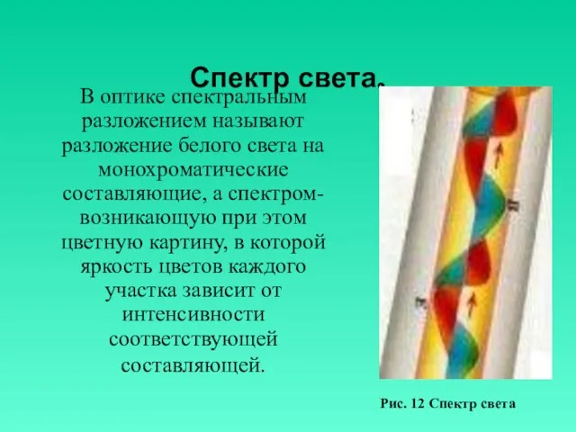 Спектр света. В оптике спектральным разложением называют разложение белого света на монохроматические