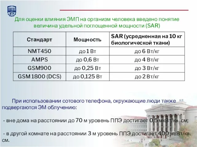 Для оценки влияния ЭМП на организм человека введено понятие величина удельной поглощенной