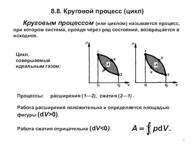 8.8. Круговой процесс (цикл) Круговым процессом (или циклом) называется процесс, при котором