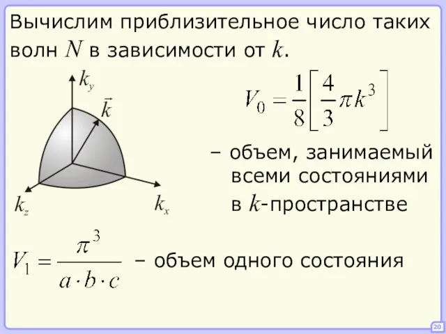 20 Вычислим приблизительное число таких волн N в зависимости от k. –