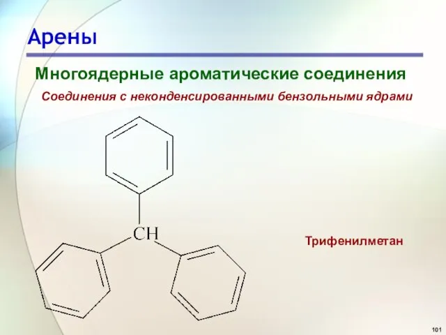 Арены Многоядерные ароматические соединения Соединения с неконденсированными бензольными ядрами Трифенилметан