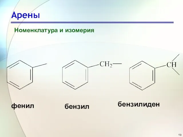 Арены Номенклатура и изомерия фенил бензил бензилиден