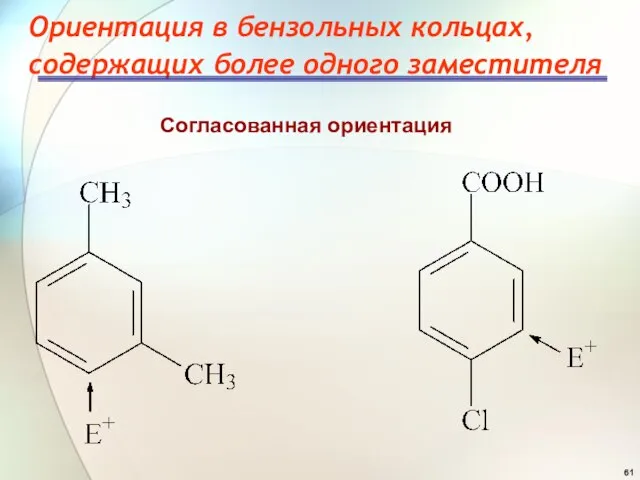 Ориентация в бензольных кольцах, содержащих более одного заместителя Согласованная ориентация