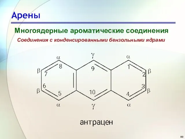 Арены Многоядерные ароматические соединения Соединения с конденсированными бензольными ядрами