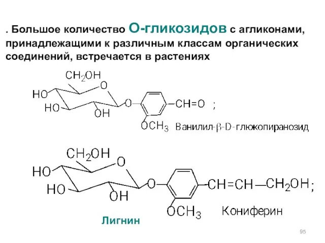 . Большое количество О-гликозидов с агликонами, принадлежащими к различным классам органических соединений, встречается в растениях Лигнин