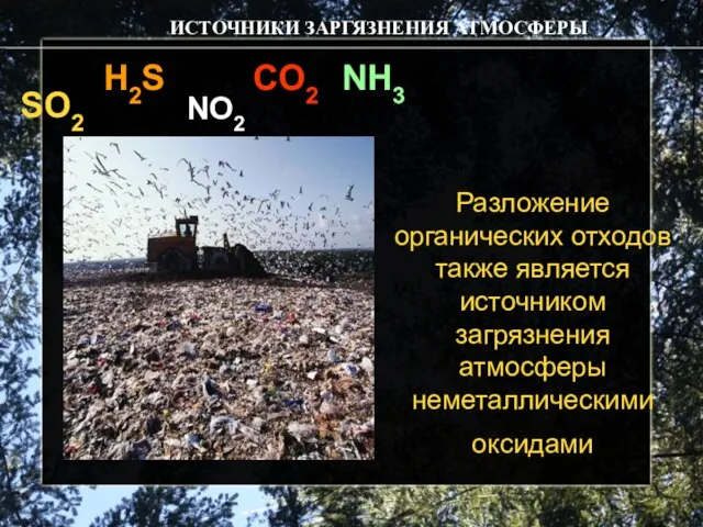 Разложение органических отходов также является источником загрязнения атмосферы неметаллическими оксидами H2S SO2