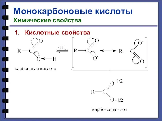 Монокарбоновые кислоты Химические свойства 1. Кислотные свойства