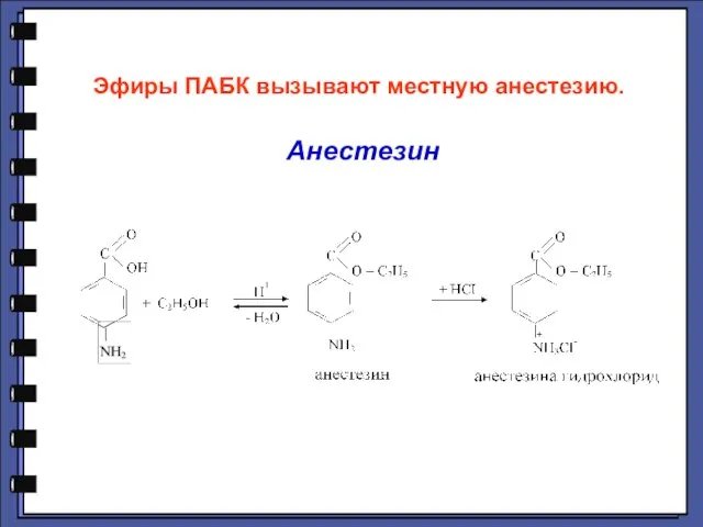 Эфиры ПАБК вызывают местную анестезию. Анестезин