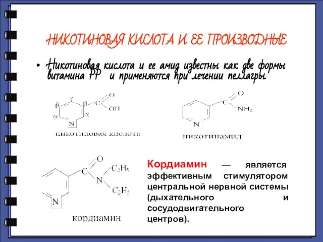 НИКОТИНОВАЯ КИСЛОТА И ЕЕ ПРОИЗВОДНЫЕ Никотиновая кислота и ее амид известны как