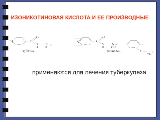 ИЗОНИКОТИНОВАЯ КИСЛОТА И ЕЕ ПРОИЗВОДНЫЕ применяются для лечения туберкулеза