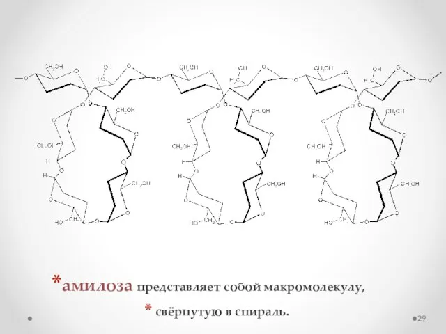 амилоза представляет собой макромолекулу, свёрнутую в спираль.