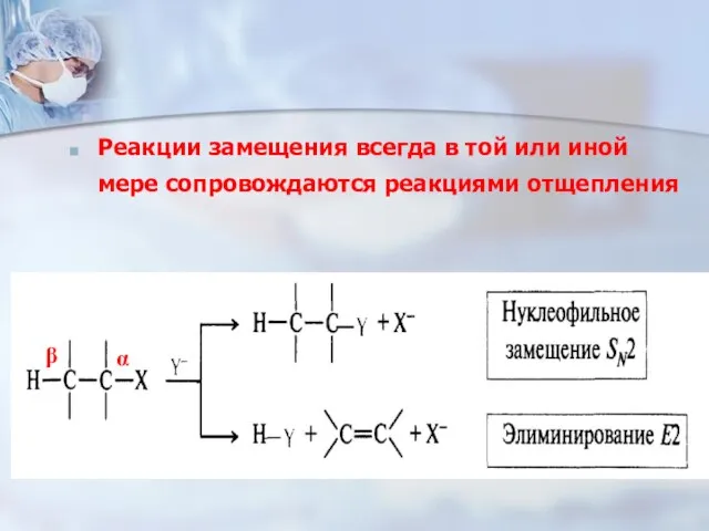 Реакции замещения всегда в той или иной мере сопровождаются реакциями отщепления β α