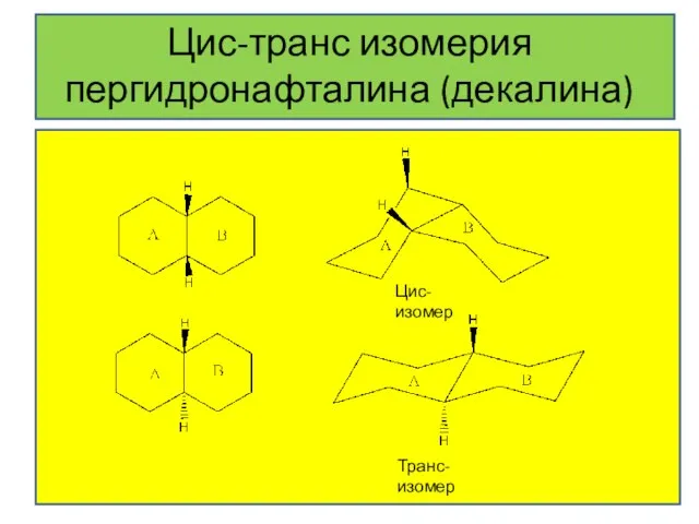 Цис-транс изомерия пергидронафталина (декалина) Цис-изомер Транс-изомер