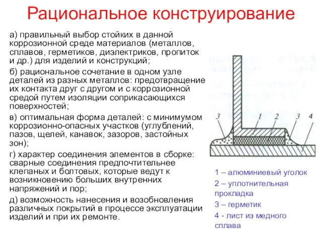 Рациональное конструирование а) правильный выбор стойких в данной коррозионной среде материалов (металлов,