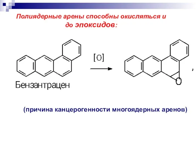 (причина канцерогенности многоядерных аренов) Полиядерные арены способны окисляться и до эпоксидов: