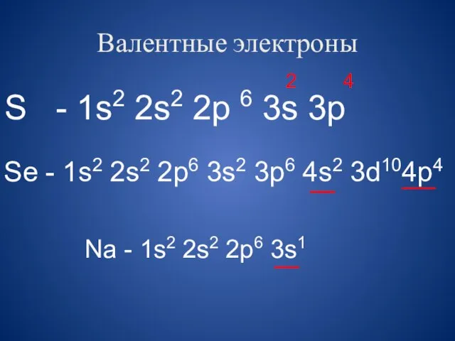 Валентные электроны S - 1s2 2s2 2p 6 3s 3p 2 4