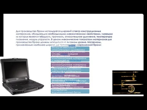 Для производства брони используется широкий спектр конструкционных материалов, обладающих необходимыми механическими свойствами,