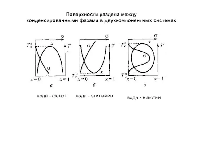 Поверхности раздела между конденсированными фазами в двухкомпонентных системах вода - фенол вода