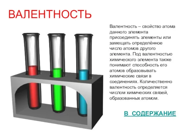 ВАЛЕНТНОСТЬ Валентность – свойство атома данного элемента присоединять элементы или замещать определённое