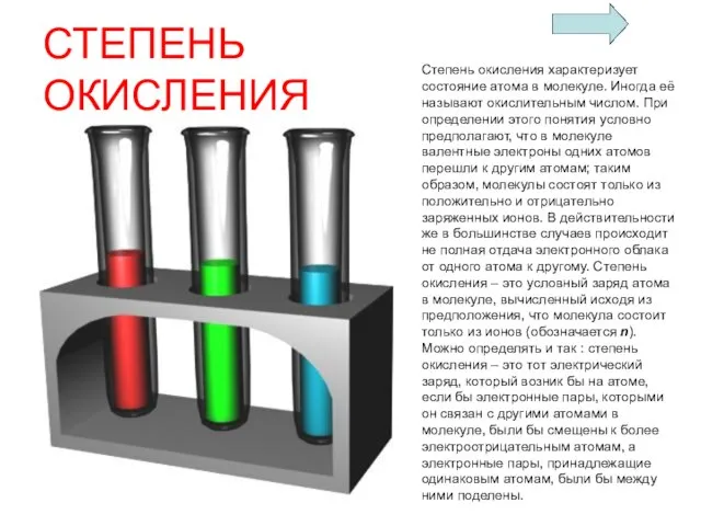 СТЕПЕНЬ ОКИСЛЕНИЯ Степень окисления характеризует состояние атома в молекуле. Иногда её называют