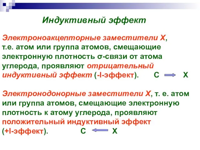 Электроноакцепторные заместители X, т.е. атом или группа атомов, смещающие электронную плотность -связи