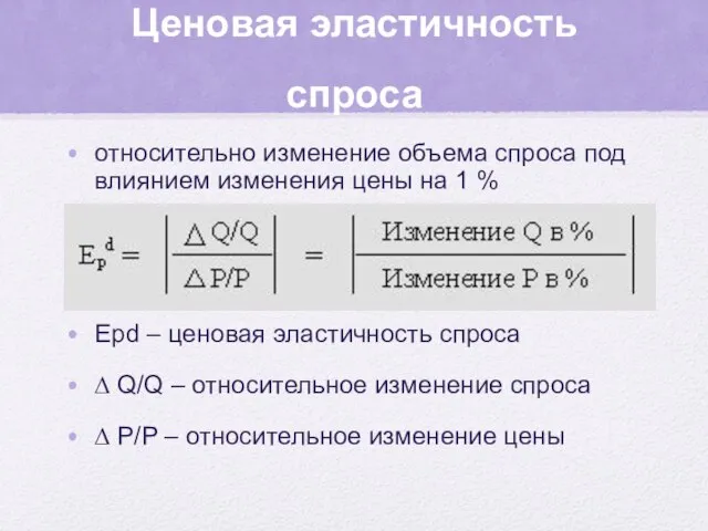 Ценовая эластичность спроса относительно изменение объема спроса под влиянием изменения цены на