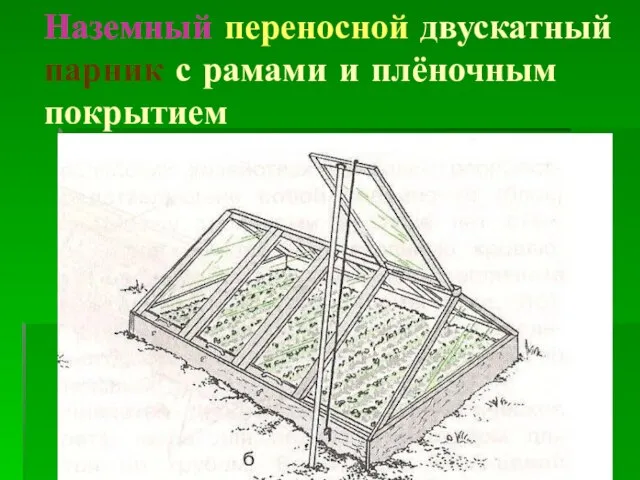 Наземный переносной двускатный парник с рамами и плёночным покрытием