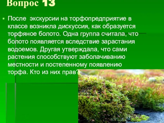 Вопрос 13 После экскурсии на торфопредприятие в классе возникла дискуссия, как образуется