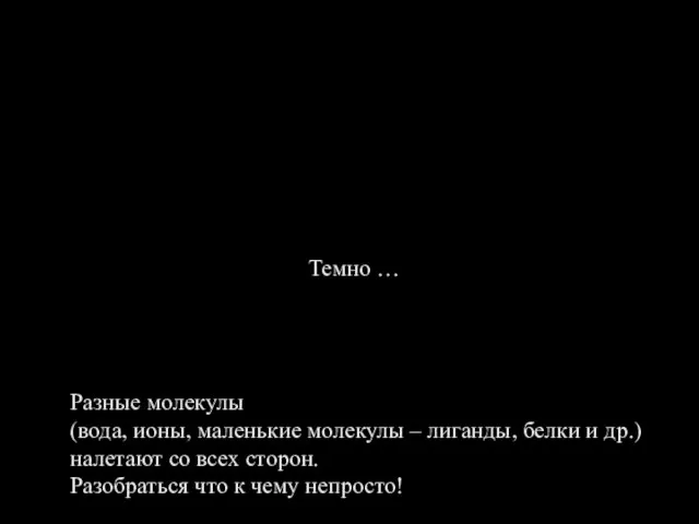 Разные молекулы (вода, ионы, маленькие молекулы – лиганды, белки и др.) налетают