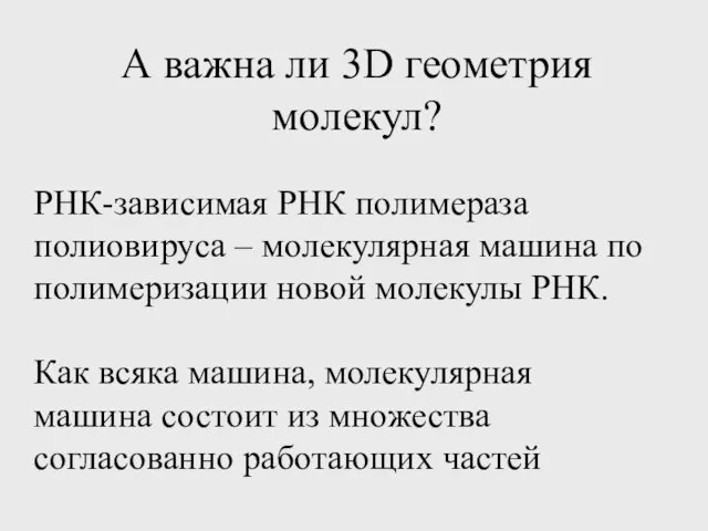 А важна ли 3D геометрия молекул? РНК-зависимая РНК полимераза полиовируса – молекулярная