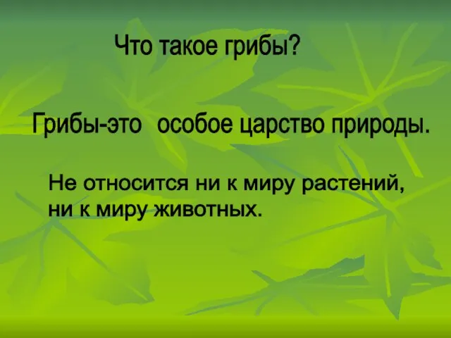 Что такое грибы? Грибы-это особое царство природы. Не относится ни к миру